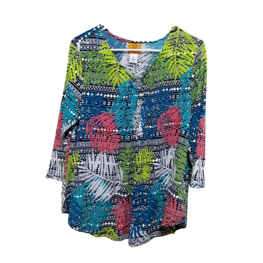 NEW Ruby Road Womens Lightweight Colorful Top 3/4 Sleeve Size PL